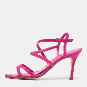 Manolo Blahnik Purple Suede Bayan Ankle Wrap Sandals Size 37