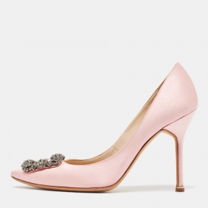 Pre Owned Manolo Blahnik Pink Satin Hangisi Pumps Size 38.5