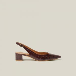 Mansur Gavriel Brown Croc-Effect Slingback Leather Pumps IT 40
