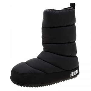 Pre Owned Marc by Marc Jacobs Black Quilted Nylon Fabric Howard Fleece Lined Tall Snow Boots Size 38