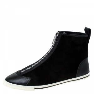 Pre Owned Marc by Marc Jacobs Black Suede Zip Front High Top Sneakers Size 38