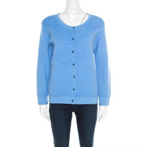Pre Owned Marc by Marc Jacobs Bright Periwinkle Blue Jacquard Ribbed Knit Cardigan M