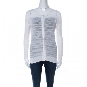 Pre Owned Marc by Marc Jacobs White Crochet Knit Button Front Cardigan S 