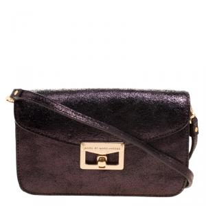 Pre Owned Marc By Marc Jacobs Metallic Shimmering Leather Bianca Jane On A Leash Crossbody Bag