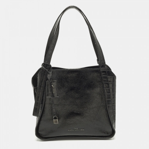 Pre Owned Marc by Marc Jacobs The Director Black Patent and Croc Embossed Leather Tote