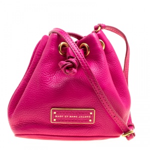 Pre Owned Marc by Marc Jacobs Hot Pink Leather Mini Too Hot to Handle Drawstring Bucket Crossbody Bag