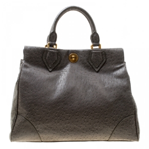 Marc by Marc Jacobs Grey Ostrich Embossed Leather Ozzie Square Lucy Top Handle Bag