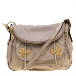 Pre Owned Marc by Marc Jacobs Beige Leather Petal to the Metal Natasha Bird Hobo