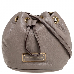 Pre Owned Marc By Marc Jacobs Light Brown Leather Mini Too Hot to Handle Drawstring Bucket Crossbody Bag