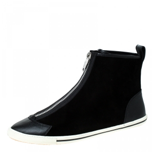 Pre Owned Marc by Marc Jacobs Black Suede and Leather Zip Front High Top Sneakers Size 38