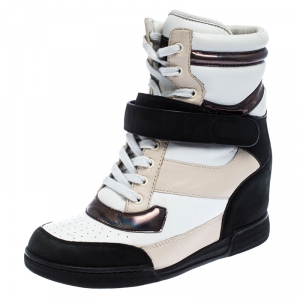 Pre Owned Marc by Marc Jacobs Tri Color Leather Lace Up Wedge Sneakers Size 38
