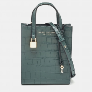 Pre Owned Marc Jacobs Green Croc Embossed Leather Micro Grind Tote
