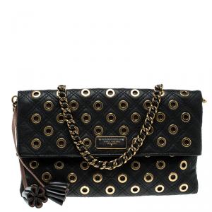 Marc Jacobs Black Leather Eyelets Sandy Shoulder Bag