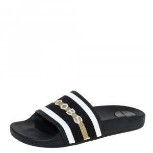 Marc Jacobs Monochrome Rubber Logo Web Flat Slides Size 36 