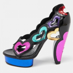 Marc Jacobs Multicolor Leather and Watersnake Heart Cut Out Open Toe Platform Pumps Size 37.5