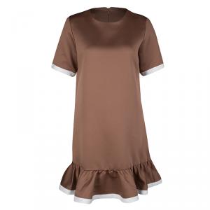 Marc Jacobs Brown Short Sleeve Ruffle Bottom Dress S