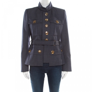 Marc Jacobs Indigo Wool Patch Pocket Detail Belted Jacket M