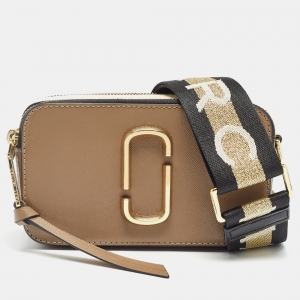 Marc Jacobs Brown/Cream Patent Leather Snapshot Camera Crossbody Bag