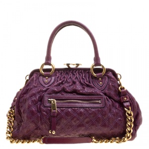 Marc Jacobs Purple Quilted Snake Embossed Leather Snake Skin Trim Stam Shoulder Bag
