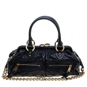 Pre Owned Marc Jacobs Black Quilted Leather Stam Satchel