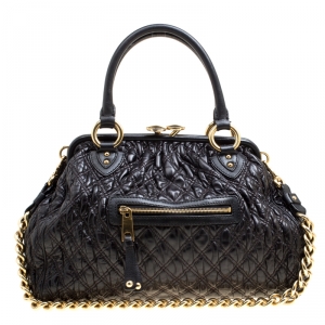 Marc Jacobs Black Quilted Leather Stam Top Handle Bag