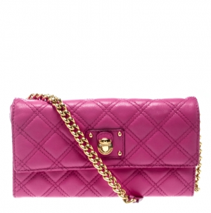 Pre Owned Marc Jacobs Pink Quilted Leather Crossbody Bag