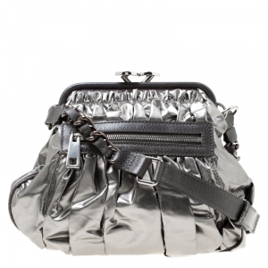 Marc Jacobs Metallic Grey Coated Canvas Parachute Little Stam Bag