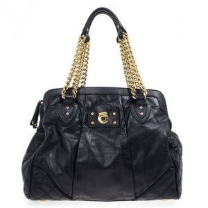 Marc Jacobs Black Leather Mix Quilted Classic East-West Tote Bag