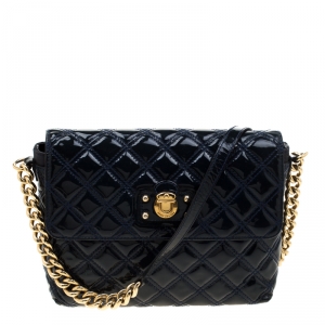 Marc Jacob Navy Blue Patent Leather Quilted Flap Bag