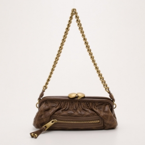 Marc Jacobs Brown Quilted Leather East/West Stam Clutch Handbag  