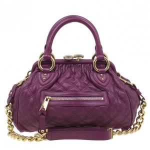Pre Owned Marc Jacobs Purple Quilted Leather Stam Satchel