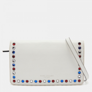 Marc Jacobs White Leather Studded Flap Crossbody Bag