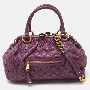 Pre Owned Marc Jacobs Purple Quilted Leather Stam Satchel