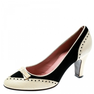 Marc Jacobs Black/White Leather Brogue Bow Detail Pumps Size 39