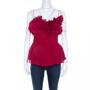 Notte By Marchesa Burgundy Silk Ruffled Tank Top M