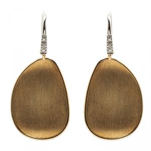 Marco Bicego Lunaria Diamond & Hammered Yellow Gold Drop Hook Earrings