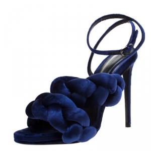 Marco de vincenzo Blue Velvet Braided Ankle Strap Sandals Size 40.5