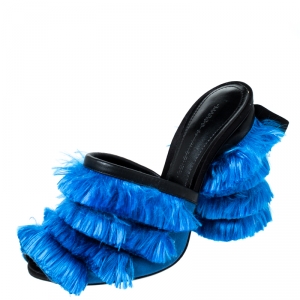 Marco de Vincenzo Blue Satin Fringed Mules Size 37