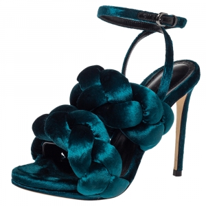 Marco De Vincenzo Teal Blue Velvet Braided Rope Ankle Strap Sandals Size 36