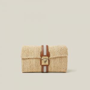 MARK CROSS Brown Sylvette Raffia and Leather Clutch Bag
