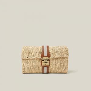 MARK CROSS Brown Sylvette Raffia and Leather Clutch Bag