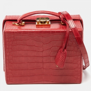 Mark Cross Red Crocodile Galaxy Grace Box Bag