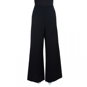 Marni Black Double Worsted Wool High Waist Wide Leg Pants S