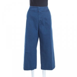 Marni Indigo Washed Denim Dark Limoges Cropped Wide Leg Jeans M