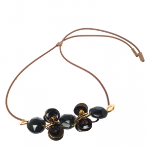 Marni Resin Leather Gold Tone Adjustable Long Statement Necklace