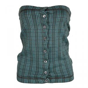 Marni Blue and Brown Checked Knit Button Front Strapless Top M