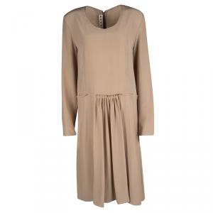 Marni Blush Pink Silk Pleat Detail Long Sleeve Dress M
