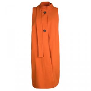 Marni Orange Cotton Knit Neck Tie Detail Sleeveless Coat M