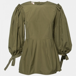Pre Owned Marni Olive Green Cotton Poplin Balloon Sleeve Top S