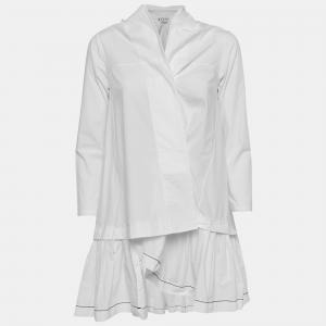 Pre Owned Marni White Cotton Asymmetric Flounce Mini Shirt Dress S